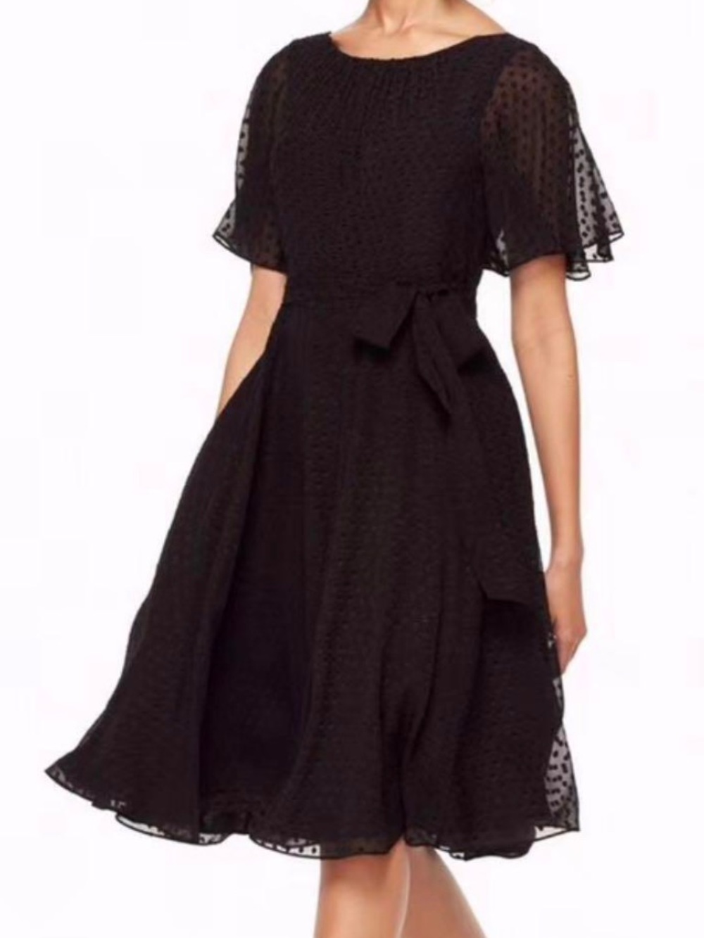 Kate Spade Sz 2 Dress Silk Black Swiss Dot Tie Waist Classic Minimalist LBD
